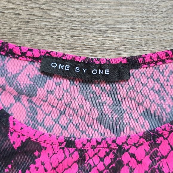 Dolls Kill Sugar Queen Seductress Mesh Crop Top Short Sleeve Pink Snake Print - Picture 4 of 7